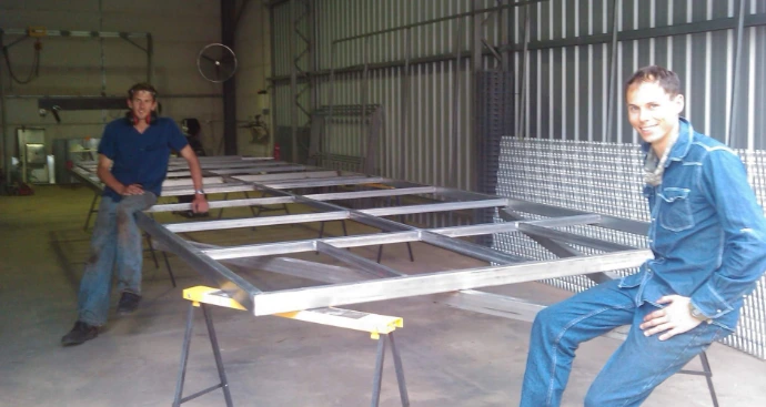 Evan and Daniel in the first workshop for Chicken Caravan