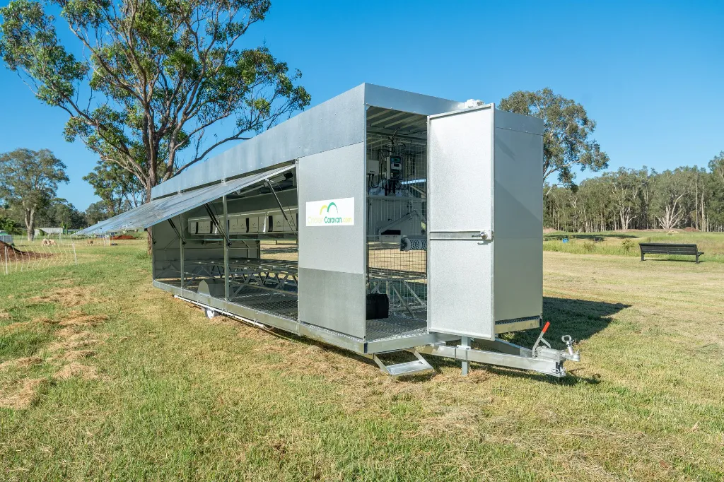 Chicken-caravan-450-doors-up-front-side-view
