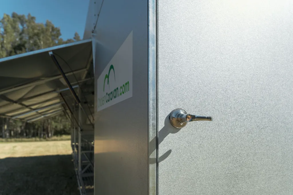 Man-door-to-egg-collection-area-lockable-door-on-Chicken- Caravan- 600
